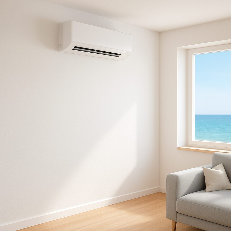 Unité de climatisation murale installée proprement dans un intérieur clair