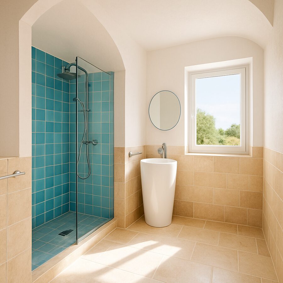 Salle de bain lumineuse d'une villa méditerranéenne